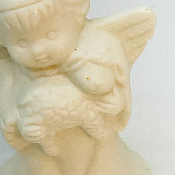 Vintage White Angel With Wings Holding Lamb Christmas Ornament Ceramic Taiwan - Picture 4 of 13